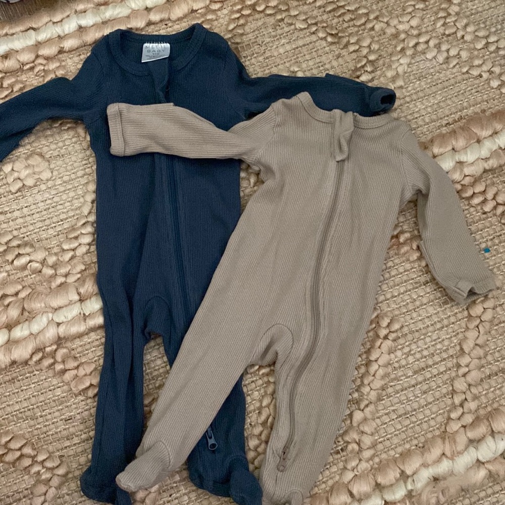 Mebie Baby Navy/Oatmeal Footed Rompers Baby Boy